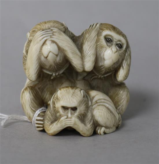 An ivory okimono monkey group